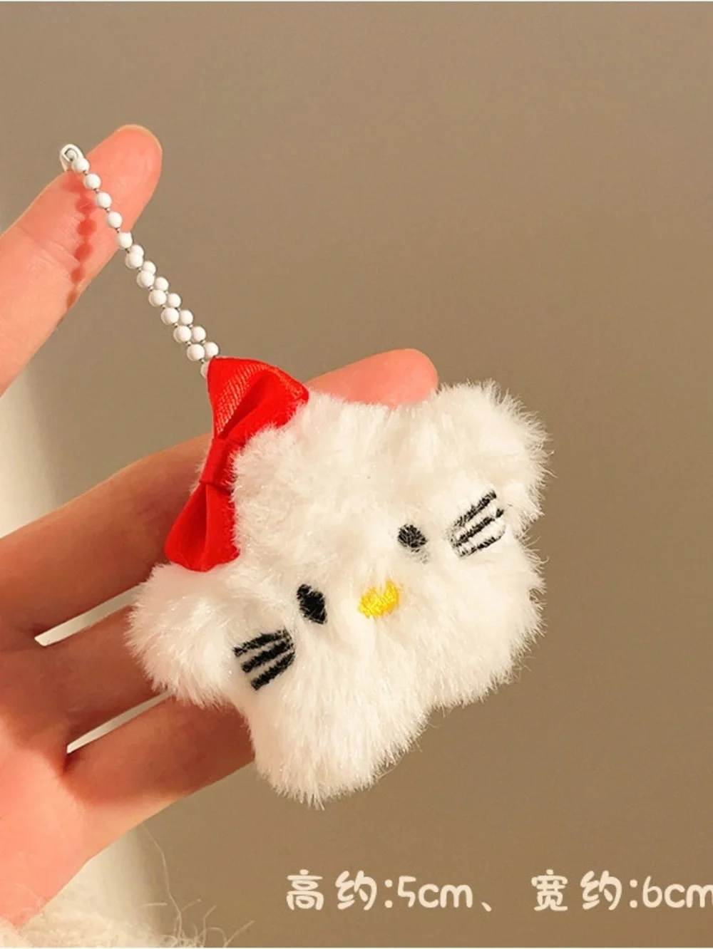 Plush White Kitty Keychain with Red Bow